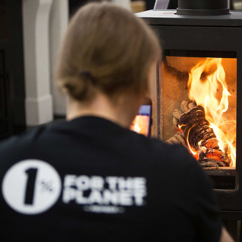 ECOFUEL™ EcoBriquettes burning in a modern stove – clean, efficient heat with no smoke or additives