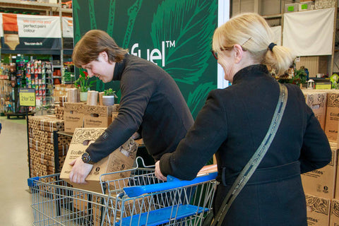 Janis Vitols at B&Q Store Ireland handling EcoBriquettes
