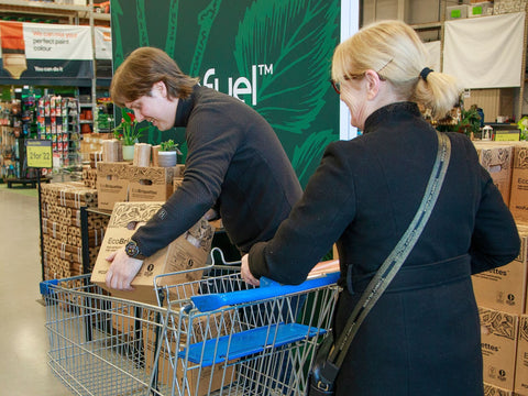 ECOFUEL™ founder Janis helping a customer during a B&Q store visit in January 2025.